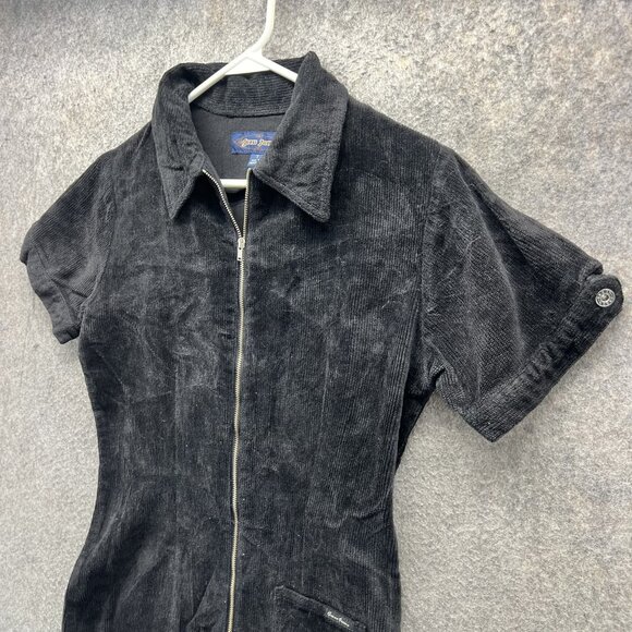 Vintage Guess Jeans Dress Womens 7 Black Corduroy Zip Front Mini Shirt 90s Y2k - Picture 8 of 12